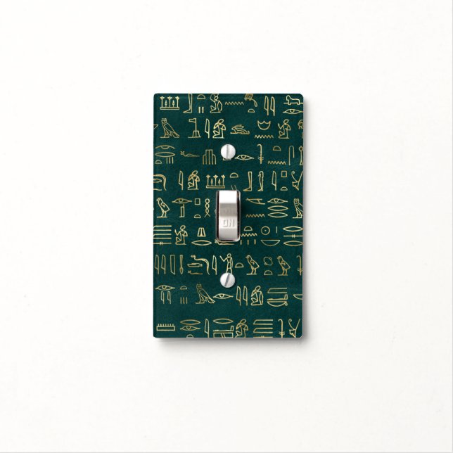 Golden Egyptian Hieroglyphs Typography Egypt Light Switch Cover (In Situ)
