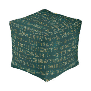 Golden Egyptian Hieroglyphs Typography Egypt Pouf