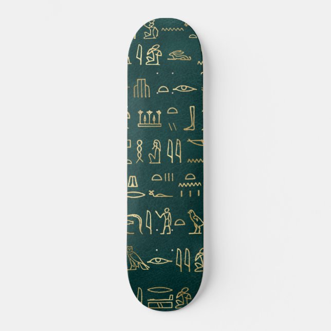 Golden Egyptian Hieroglyphs Typography Egypt Skateboard (Front)
