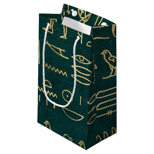 Golden Egyptian Hieroglyphs Typography Egypt Small Gift Bag (Front Angled)