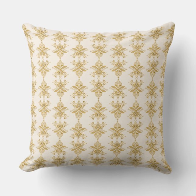 Golden Egyptian Motif Pattern Throw Pillow (Front)