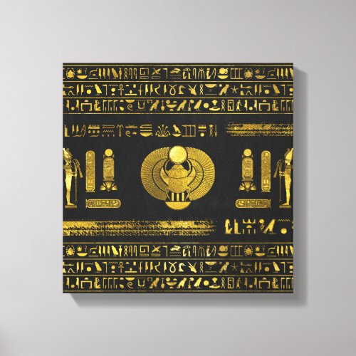 Golden Egyptian Scarab  on black leather Canvas Print