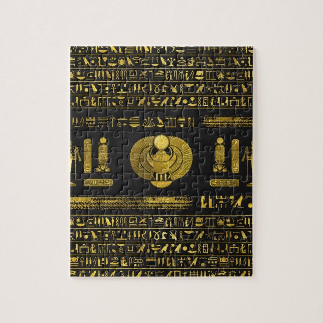 Golden Egyptian Scarab  on black leather Jigsaw Puzzle (Vertical)