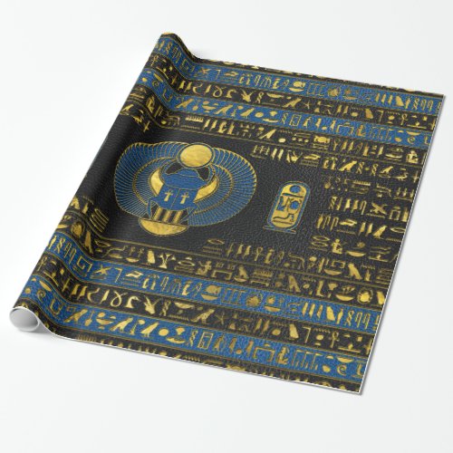 Golden Egyptian Scarab Ornament on  leather Wrapping Paper