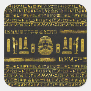 Golden Egyptian Sphinx on black leather Square Sticker