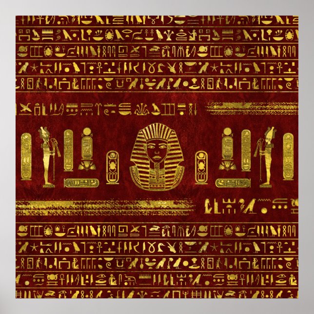 Golden Egyptian Sphinx on red leather Poster (Front)