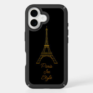 Golden Eiffel Tower over Black iPhone 16 Case