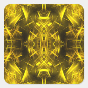 Golden Electric Plasma Fractal Art Square Sticker