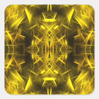 Golden Electric Plasma Fractal Art Square Sticker