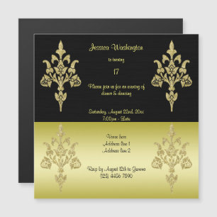 Golden Elegance 17th Birthday Party Magnetic Invitation