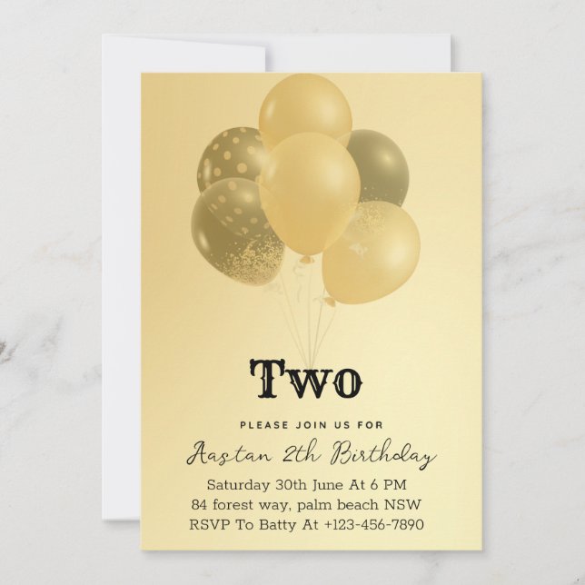 "Golden Elegance: 2nd Birthday Celebration" Invitation (Front)