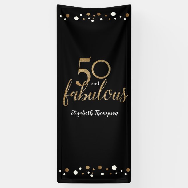 "Golden Elegance: 50 & Fabulous Personalized Birth Banner (Vertical)