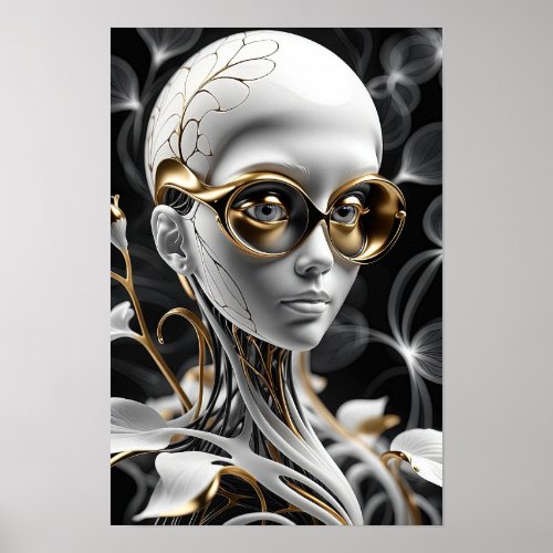 Golden Elegance Abstract Woman Modern Art Poster