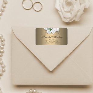 Golden Elegance and White Roses Wedding Label