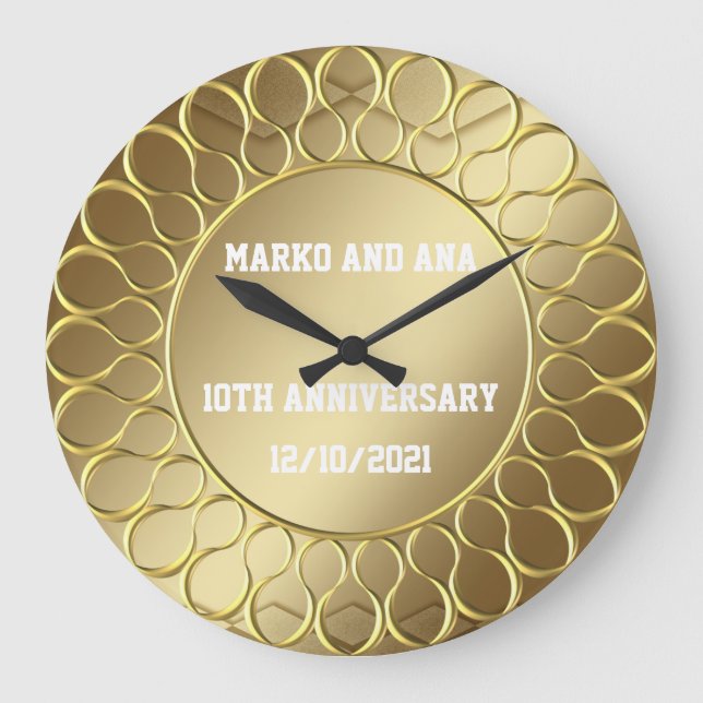 Golden elegance anniversary of love large clock (Front)