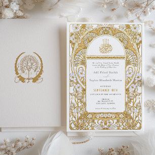 Golden Elegance Art Nouveau Muslim Wedding Invitation