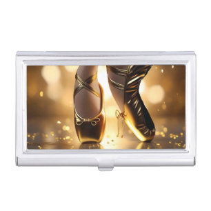 Golden Elegance: Ballerina Shoes on Gold Bokeh Business Card Case