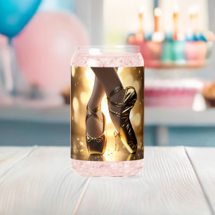 Golden Elegance: Ballerina Shoes on Gold Bokeh, Can Glass