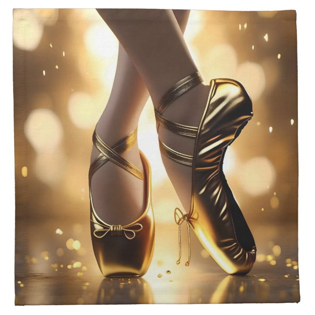 Golden Elegance: Ballerina Shoes on Gold Bokeh Cloth Napkin (Front)