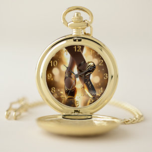 Golden Elegance: Ballerina Shoes on Gold Bokeh Pocket Watch