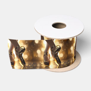 Golden Elegance: Ballerina Shoes on Gold Bokeh Satin Ribbon