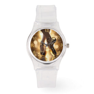 Golden Elegance: Ballerina Shoes on Gold Bokeh Watch
