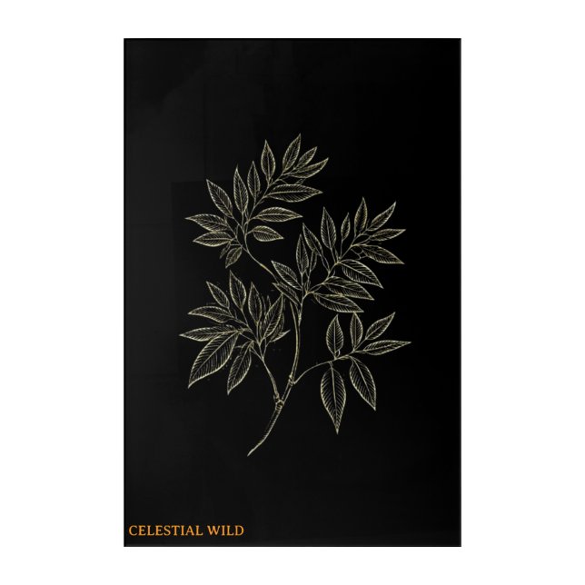 Golden Elegance Branch Acrylic Wall Art (Front)