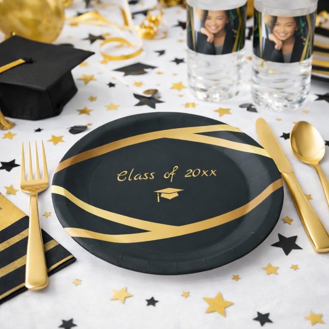 Golden Elegance Class Of Graduation Paper Plates (Creator Uploaded)