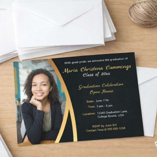 Golden Elegance Class Of Photo Graduation Announcement (Creator Uploaded)