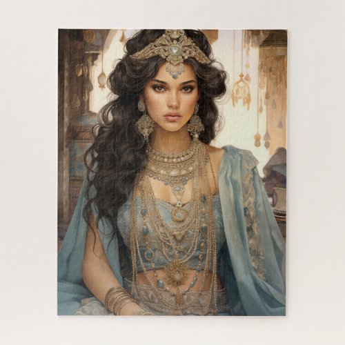 Golden Elegance Exotic Indian Beauty Jigsaw Puzzle