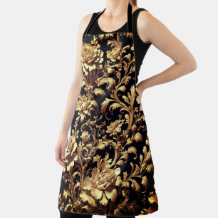 Golden Elegance Floral Apron
