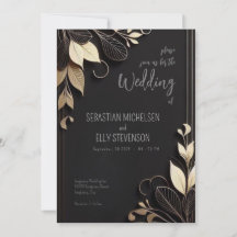 Golden Elegance Floral Wedding Invitation