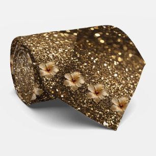 Golden Elegance: Gold Hibiscus Shimmer Neck Tie