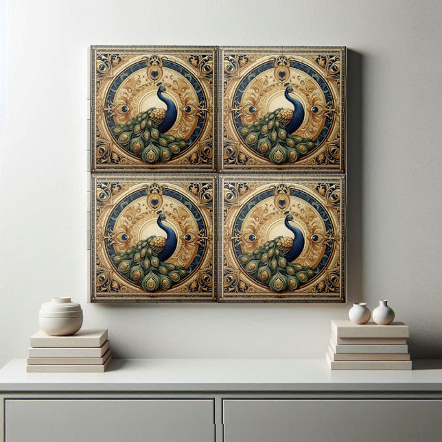 Golden Elegance Majestic Peacock Feather Art Deco Ceramic Tile (Golden Elegance Majestic Peacock Feather Art Deco Ceramic Tile)