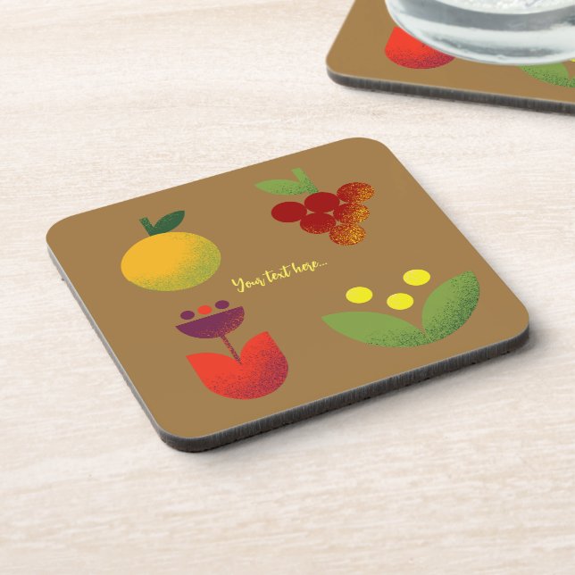Golden Elegance Modern Floral Fruit  Beverage Coaster (Left Side)