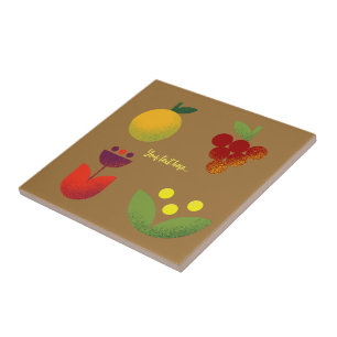 Golden Elegance Modern Floral Fruit Ceramic Tile