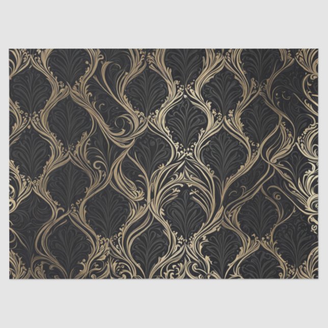 Golden Elegance on Black Decoupage Paper (Front)