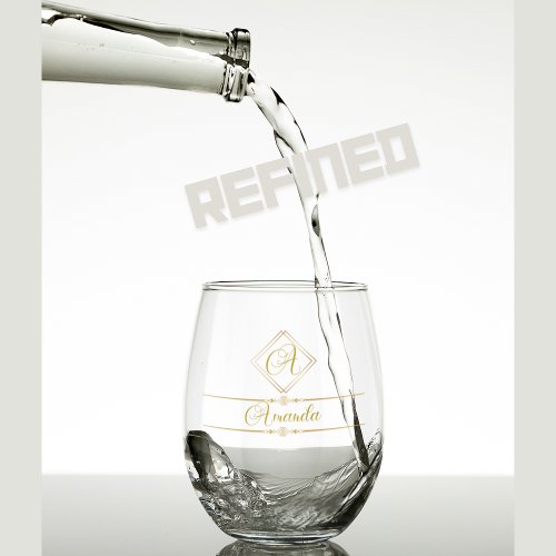 Golden Elegance Personalized Monogram Stemless Wine Glass