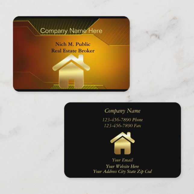 Golden Elegance Real Estate Business Card (Front/Back)