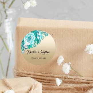 Golden Elegance: Teal Rose Bouquet Wedding Seal