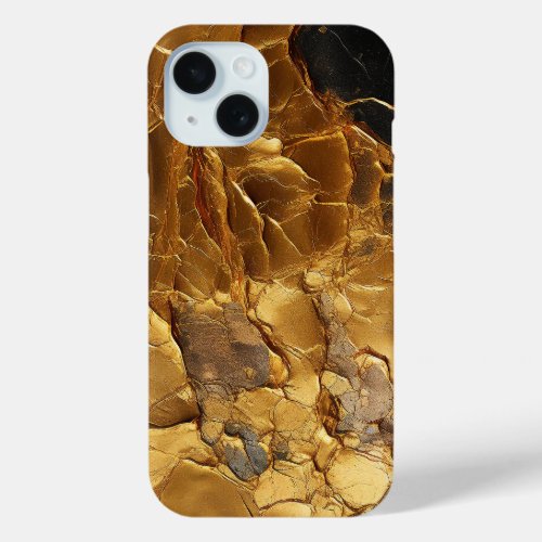 Golden Elegance Textured Marble iPhone 15 Case