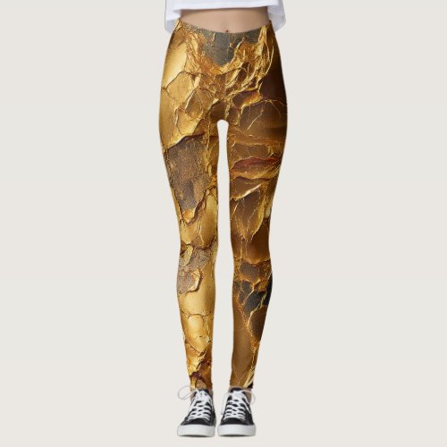 Golden Elegance Textured Marble Leggings