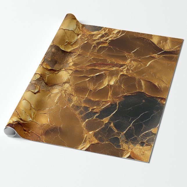 Golden Elegance Textured Marble Wrapping Paper (Unrolled)