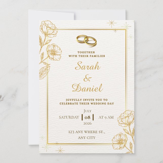 Golden Elegance Wedding Invitation (Front)