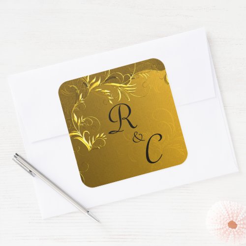 Golden Elegance Wedding Monograms  Square Sticker