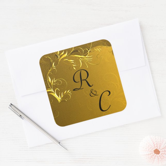 Golden Elegance Wedding Monograms  Square Sticker (Envelope)
