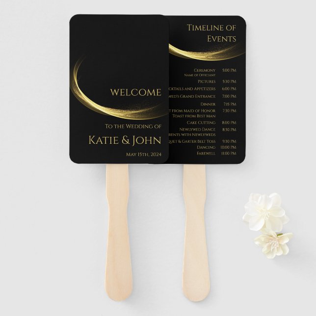 Golden Elegance-Wedding Program- Hand Fan (Front and Back)