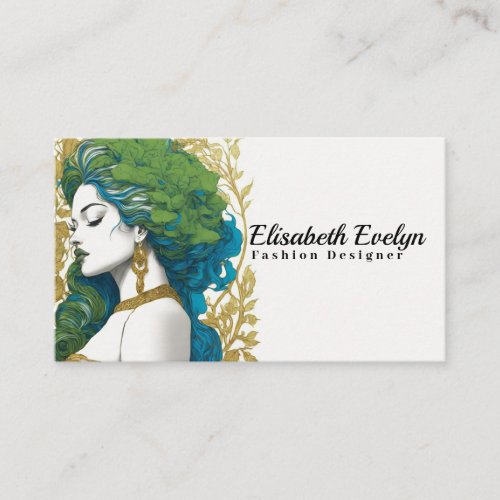 Golden Elegance Womans Silhouette Amidst Green a1 Business Card