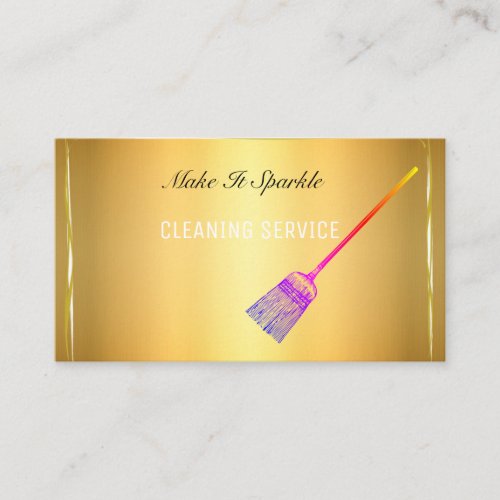 Golden elegant antique broom business card cleanin