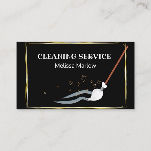 Golden elegant antique broom business card cleanin